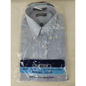 New Puritan Mens 15 1/2 Short Sleeve Full Fit Wrinkle Free Oxford Dress Shirt